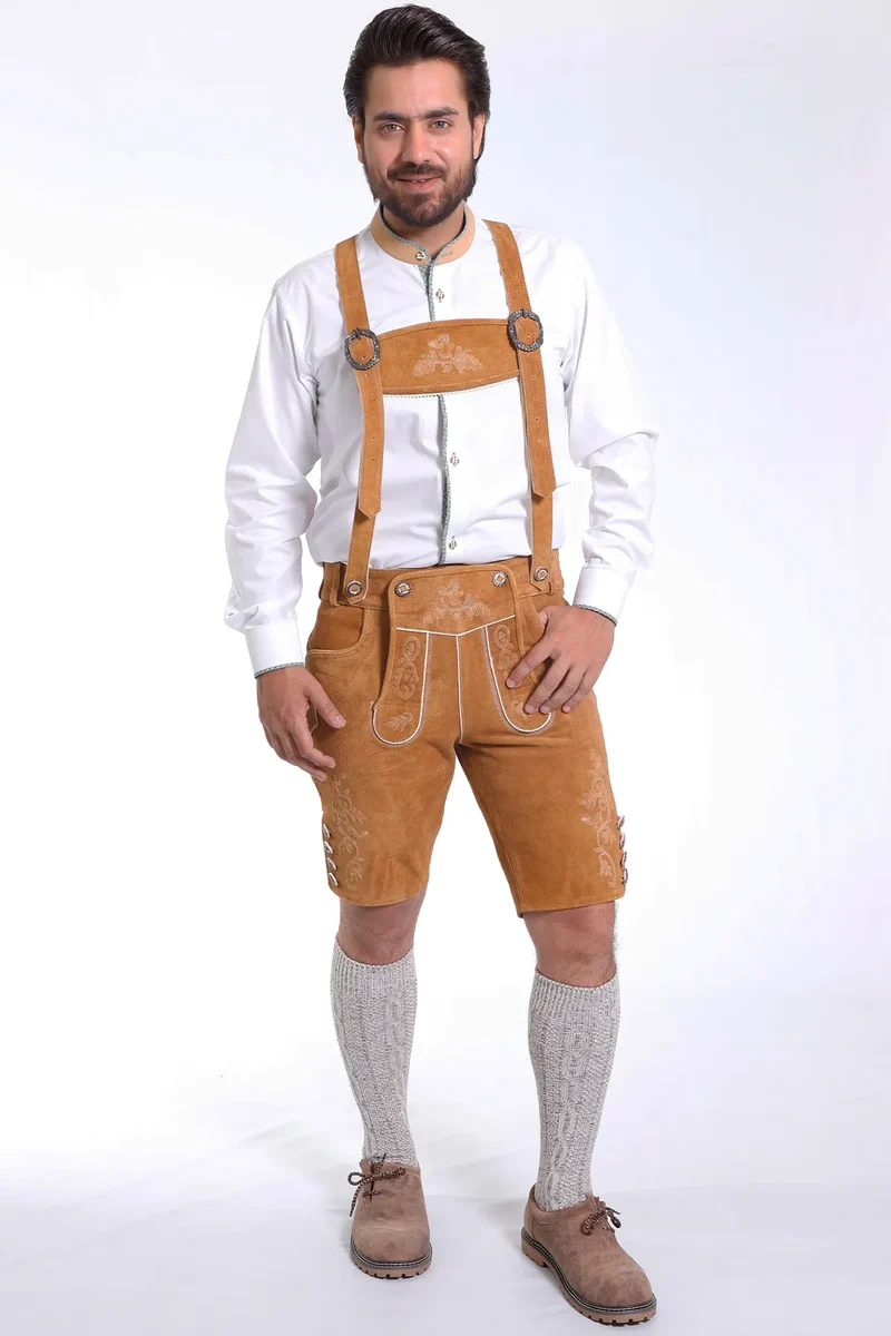 Mens Bavarian Lederosen Costume Ochre Brown
