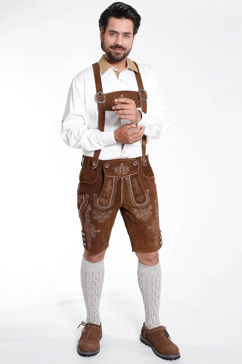 Mens Classic Brown Lederhosen with Vintage Details