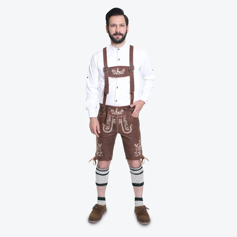 Mens Classic Bavarian Lederhosen in Vintage Brown