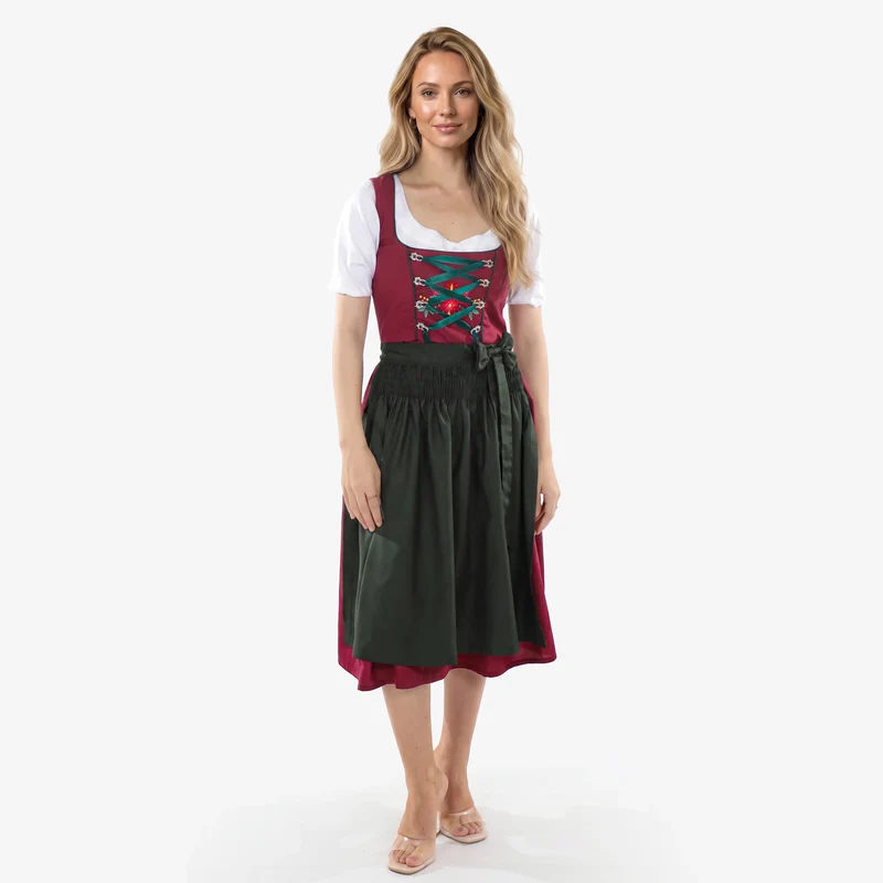 Plum Majestic Midi Dirndl Forest Green Apron