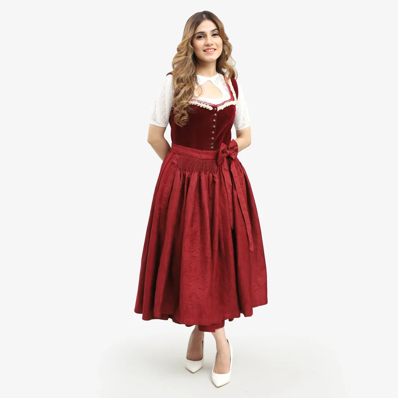 Rich Maroon German Dirndl Dress