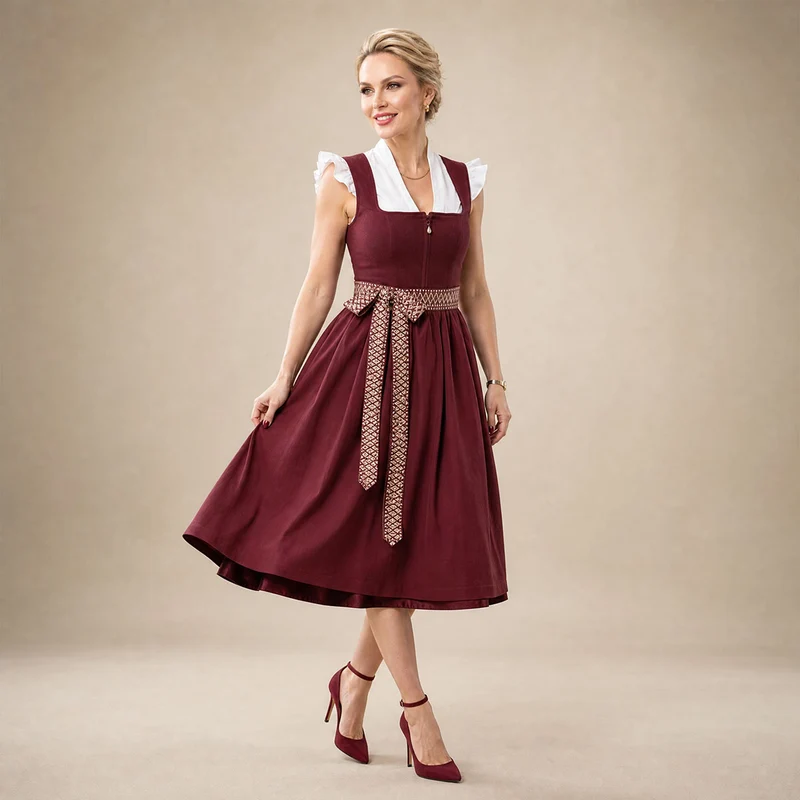 Elli & Juliette Dirndl Zaria Bordeaux Perlen-Reißverschluss 70 cm