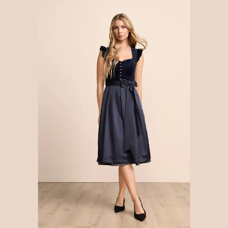 Krüger Dirndl Melora Marine Samt Flügelarm 70cm