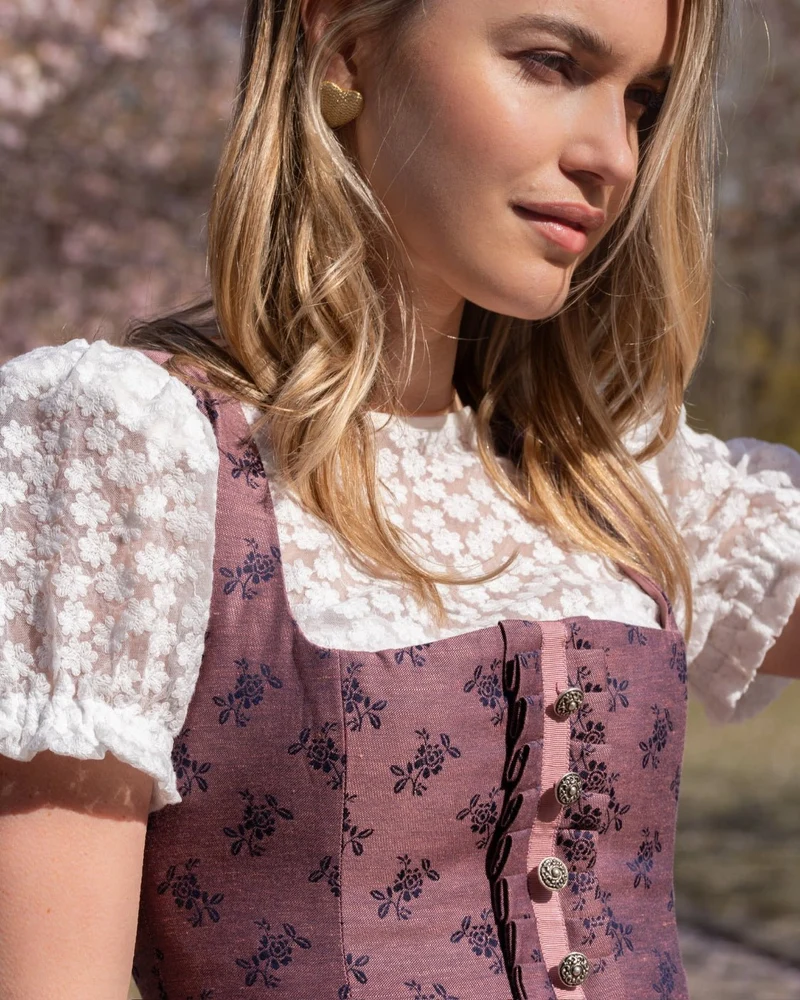 DIRNDLBLUSE STRETCH FLOWER MESH PUFFÄRMEL OFFWHITE