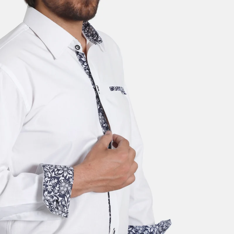Modern Fit White Bavarian Shirt in Classic Black Details