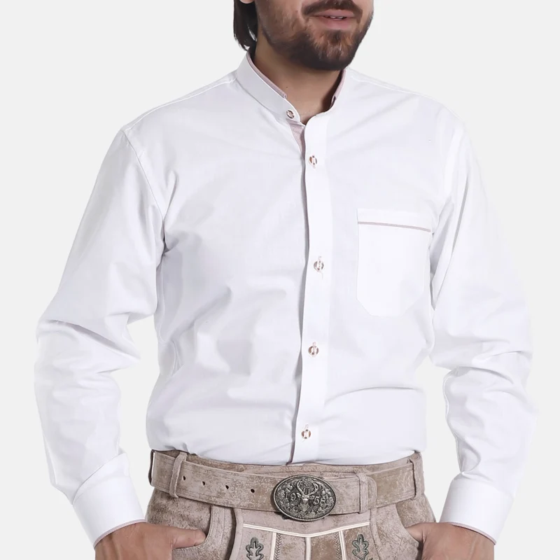 Classic Oktoberfest Shirt in White with Elegant Red Trim