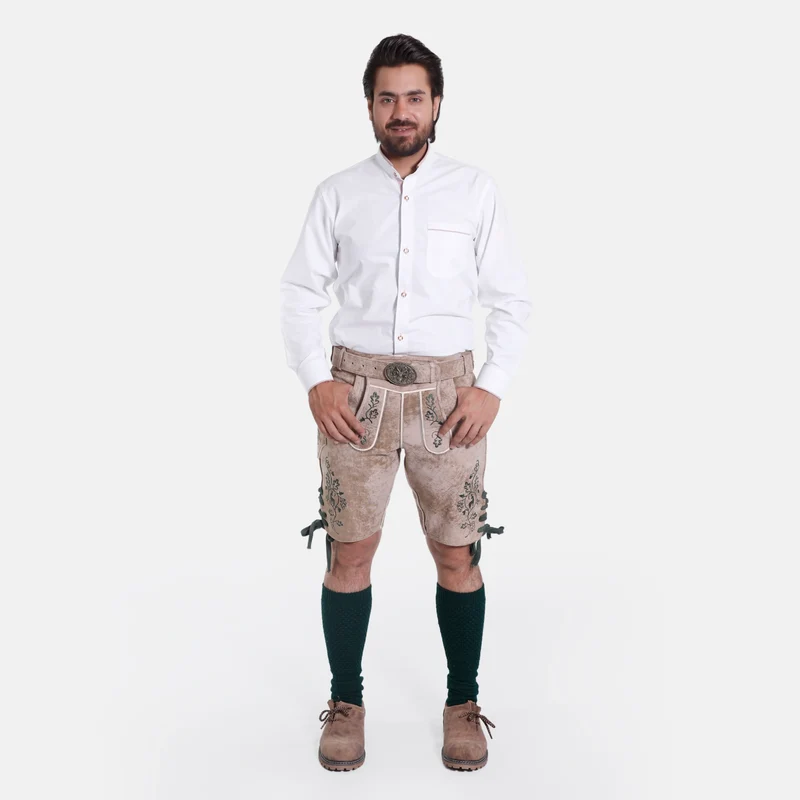 Classic Oktoberfest Shirt in White with Elegant Red Trim