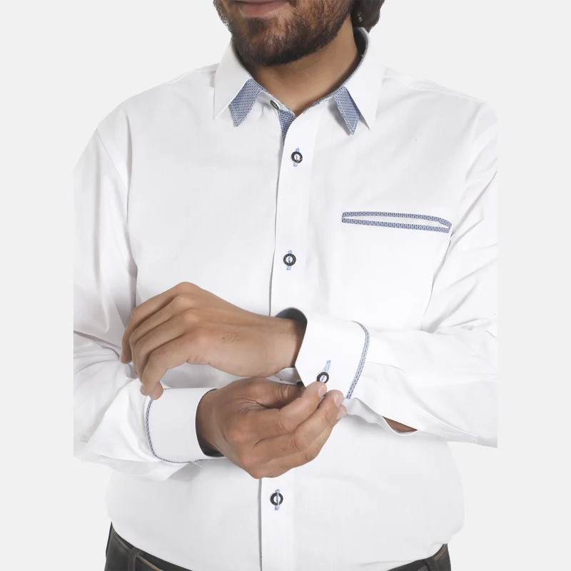White Traditional Mens Lederhosen Shirt With Pocket Highlight