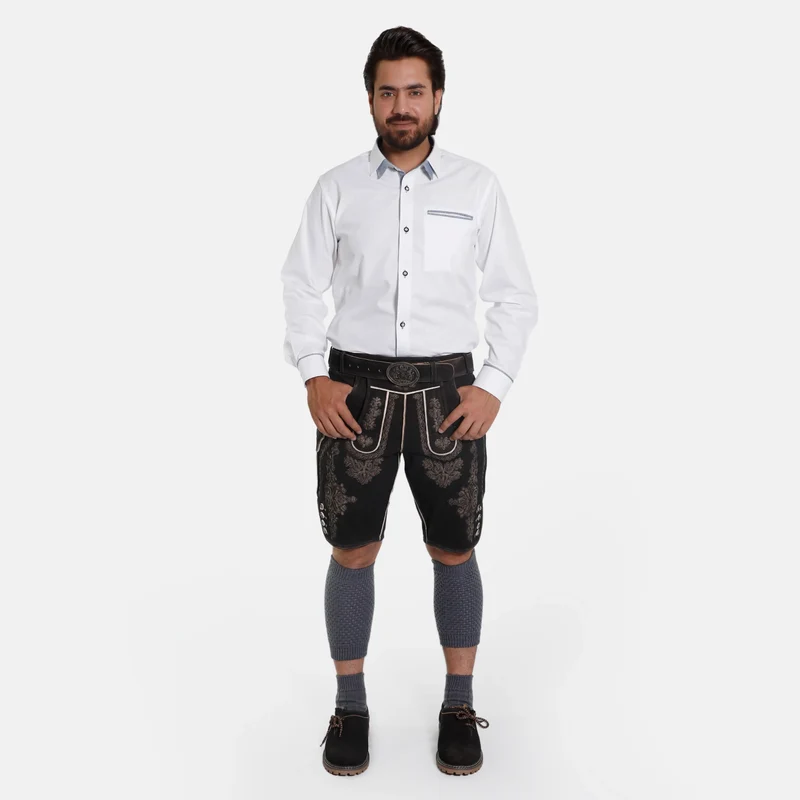 White Traditional Mens Lederhosen Shirt With Pocket Highlight
