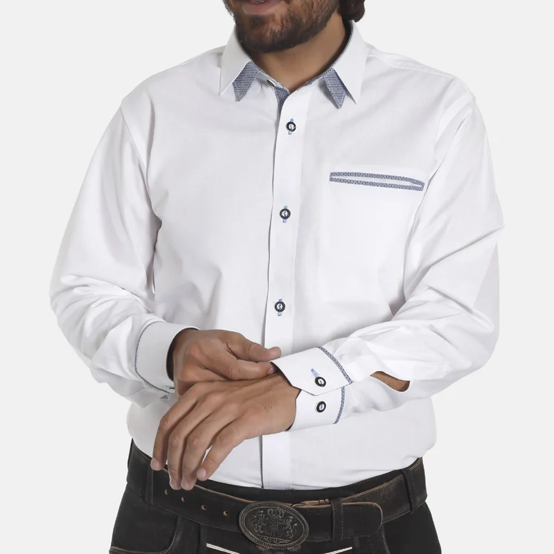 White Traditional Mens Lederhosen Shirt With Pocket Highlight