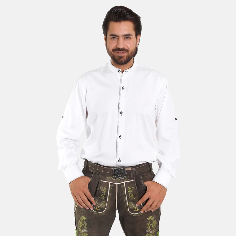 Piping Detailed Pristine White Lederhosen Shirt