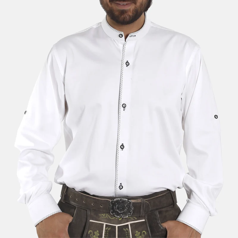 Piping Detailed Pristine White Lederhosen Shirt