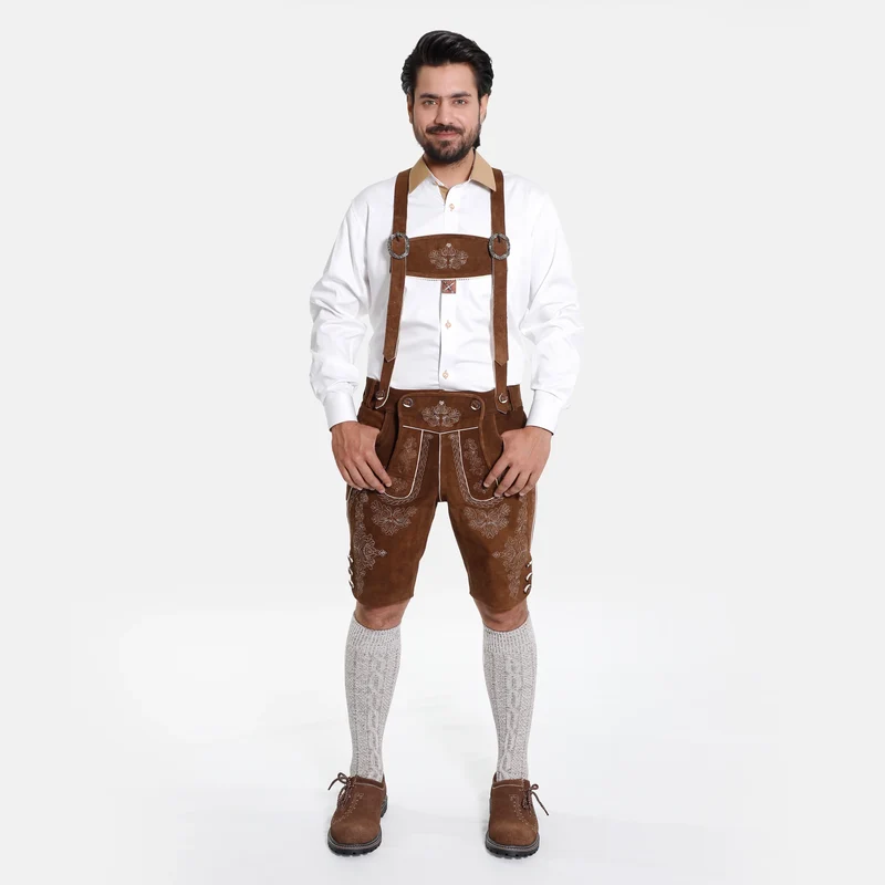 Lederhosen Shirt In Milky White with Tan Patch