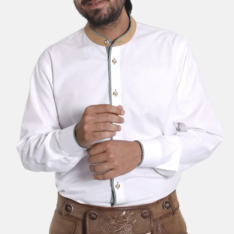 Mens Lederhosen Shirt with Green Piping
