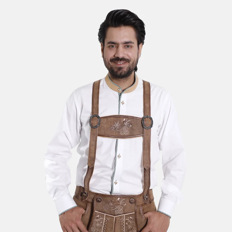 Mens Lederhosen Shirt with Green Piping