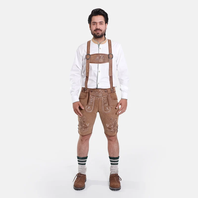 Mens Lederhosen Shirt with Green Piping