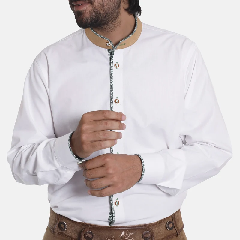 Mens Lederhosen Shirt with Green Piping