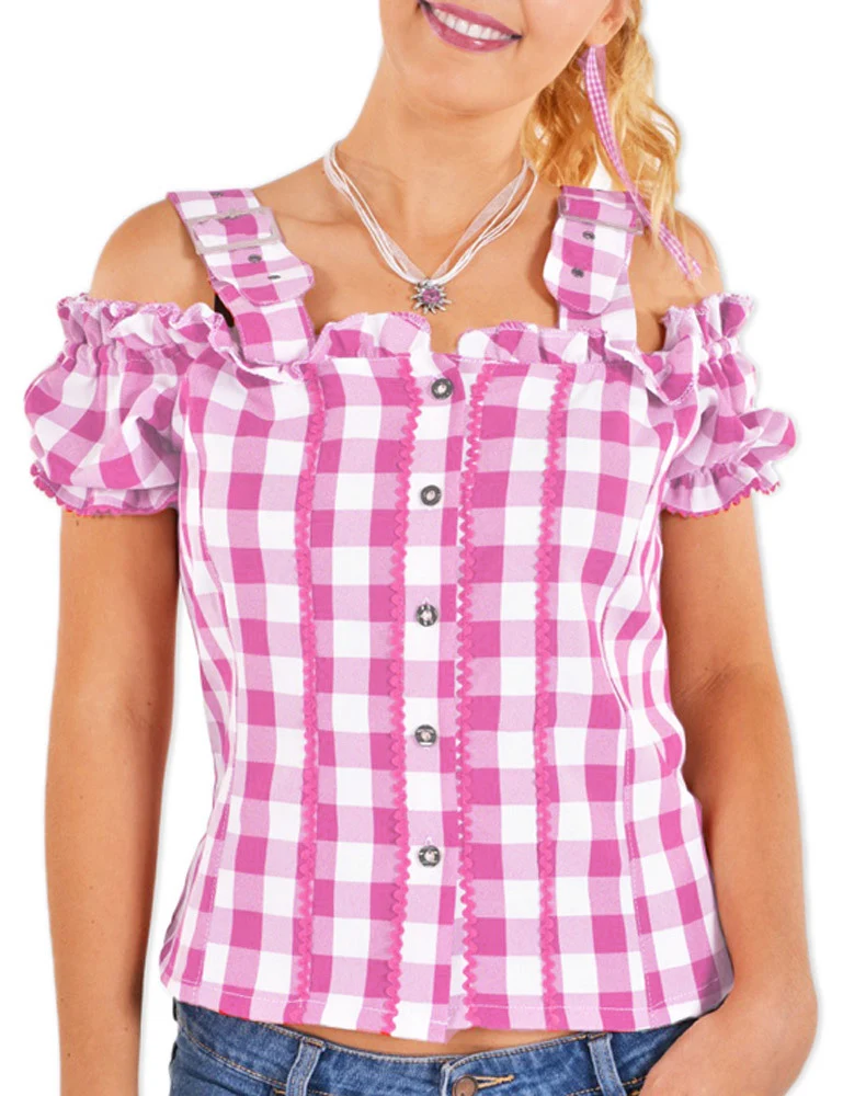 Karo Trachtenbluse Mandy - Rosa