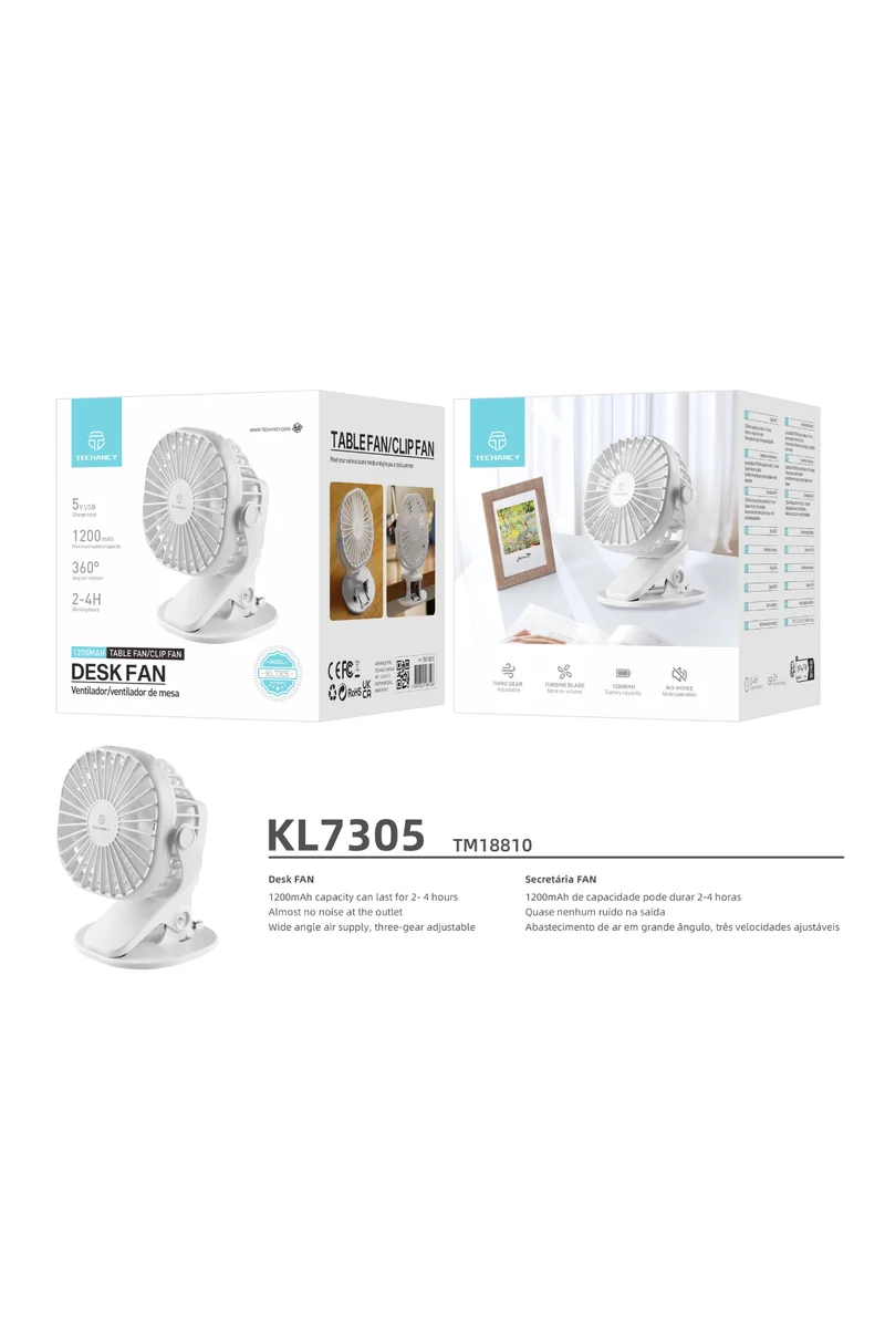 Clip-On-Tischventilator - über USB wiederaufladbar