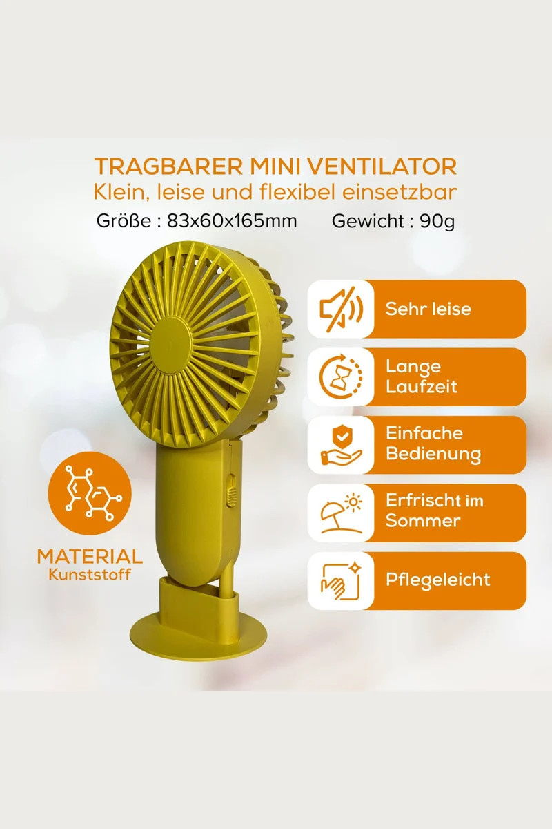 Mini Hand Ventilator - tragbar - leistungsstark - wiederaufladbar - 4 Farben