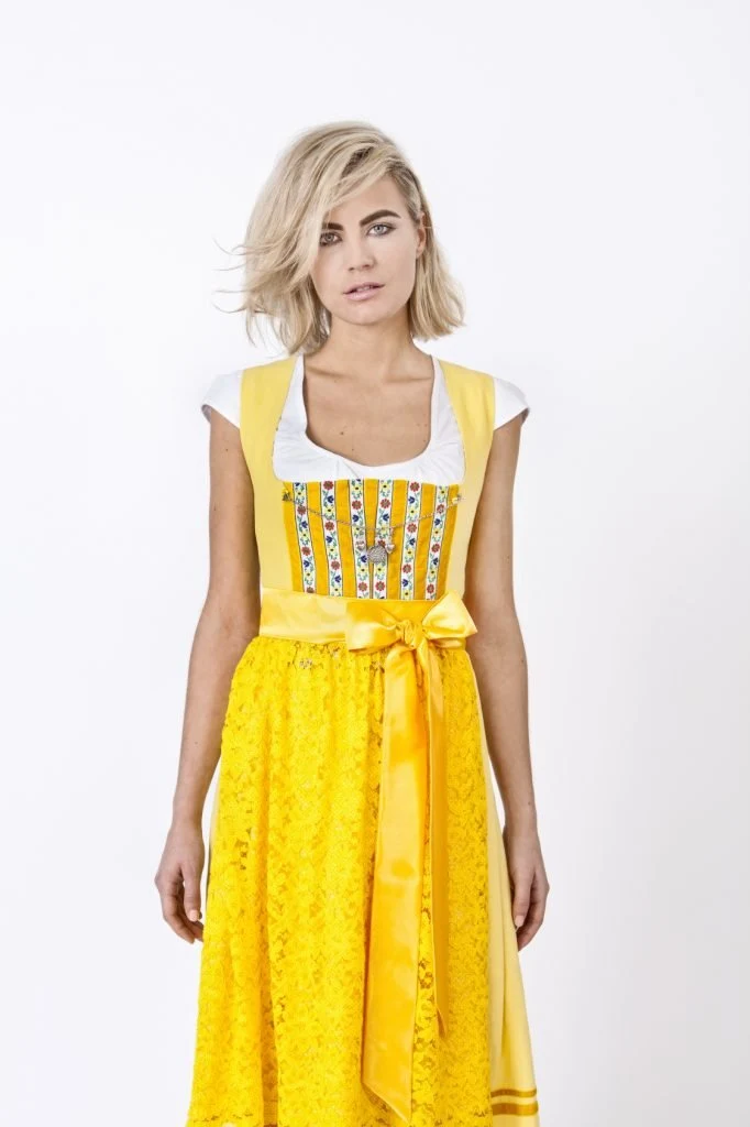 LEINEN DIRNDL TRADITIONAL GELB 65cm