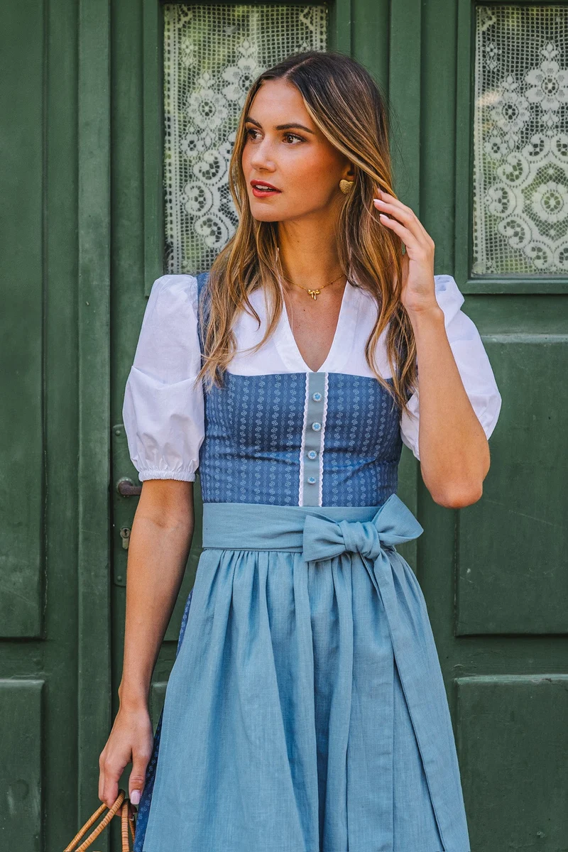BW DIRNDL VINTAGE STRIPED FLOWER TAUBENBLAU