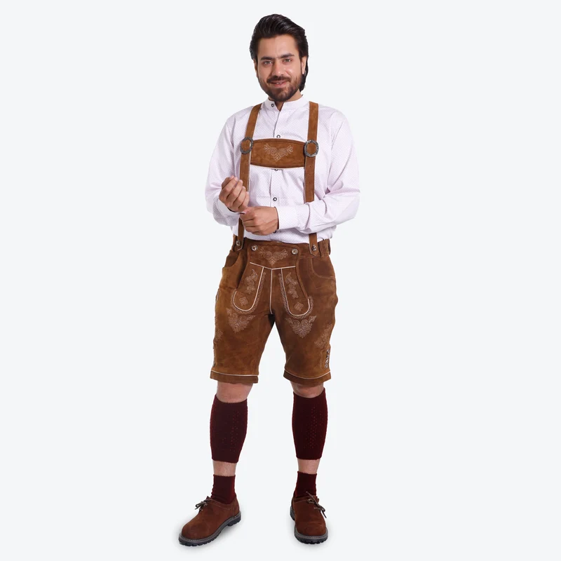 Lederhosen Caramel Brown Embroidered