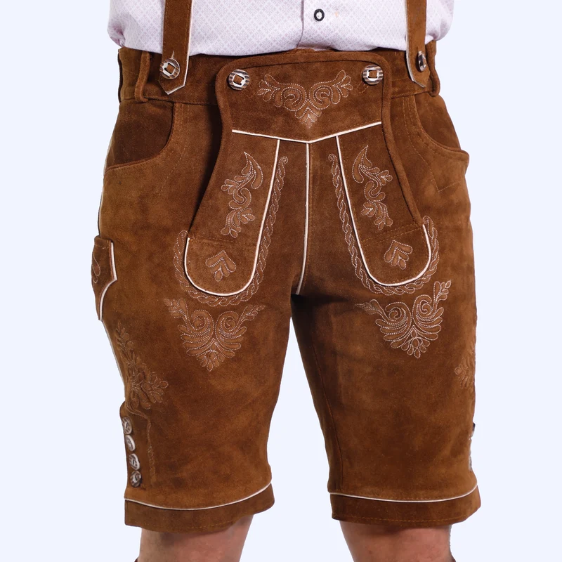 Lederhosen Caramel Brown Embroidered