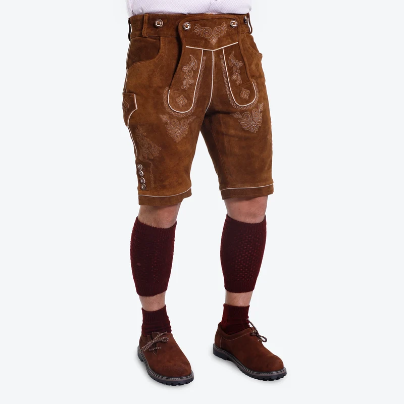 Lederhosen Caramel Brown Embroidered