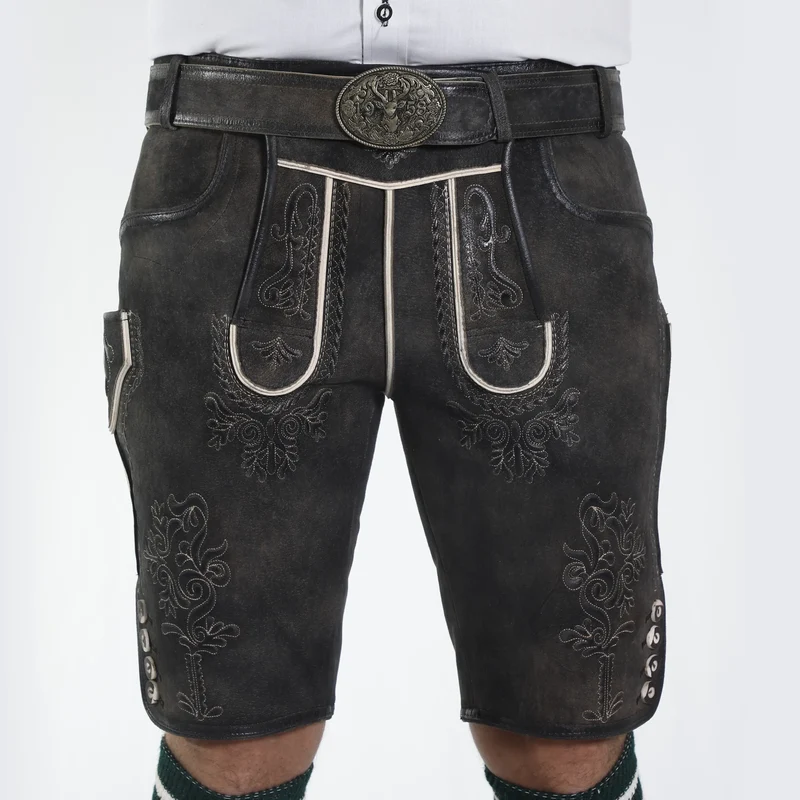 Traditional Embroidered Bavarian Lederhosen Onyx Black