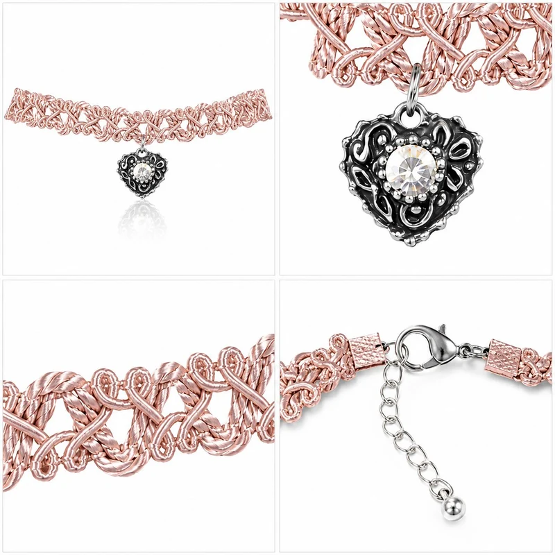 LUISIA® Spitzen Kropfband "Malina" mit Herzanhänger | Rosé