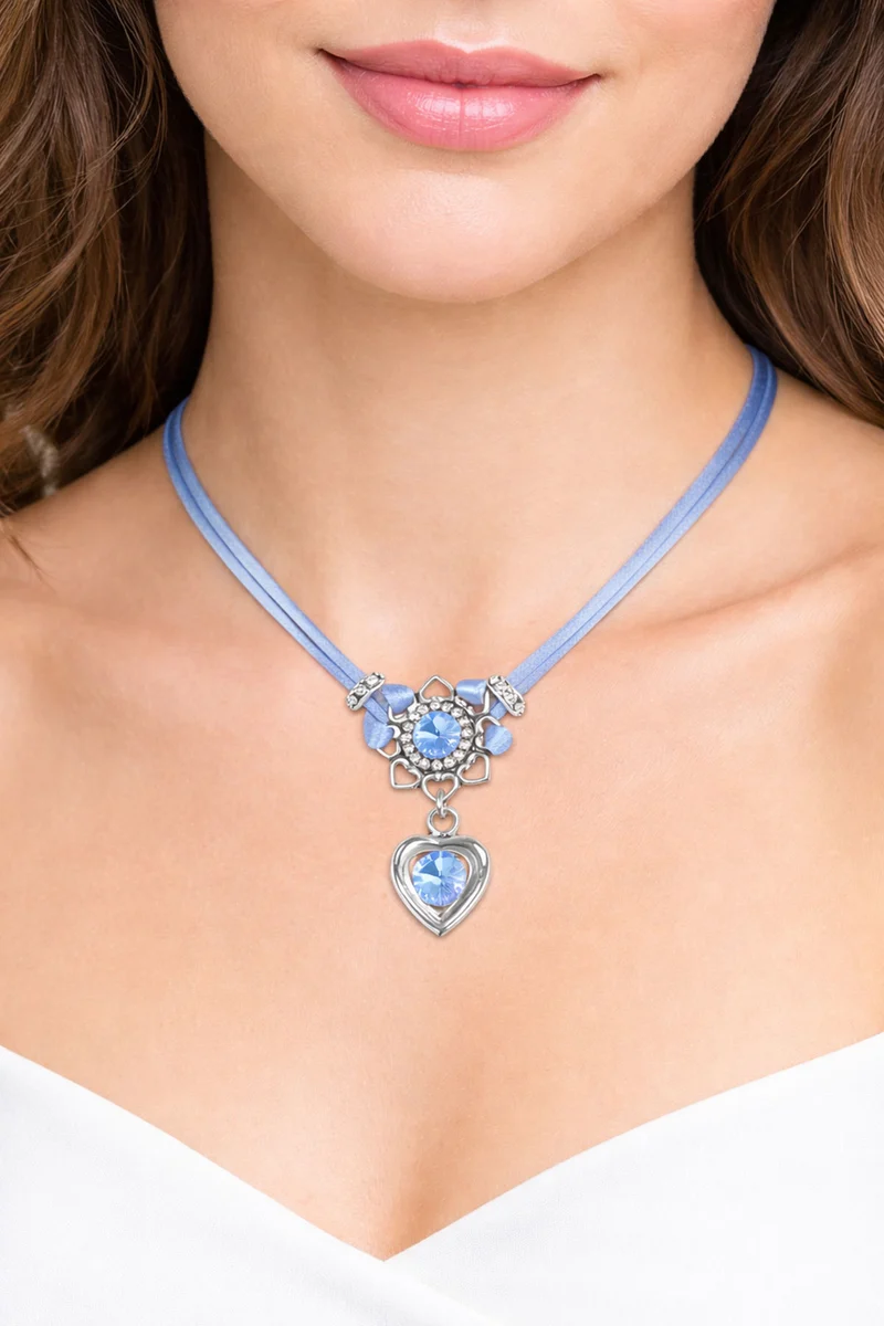 LUISIA® Halskette "Chiara" Herzblüte - Kristalle von Swarovski® | Taubenblau