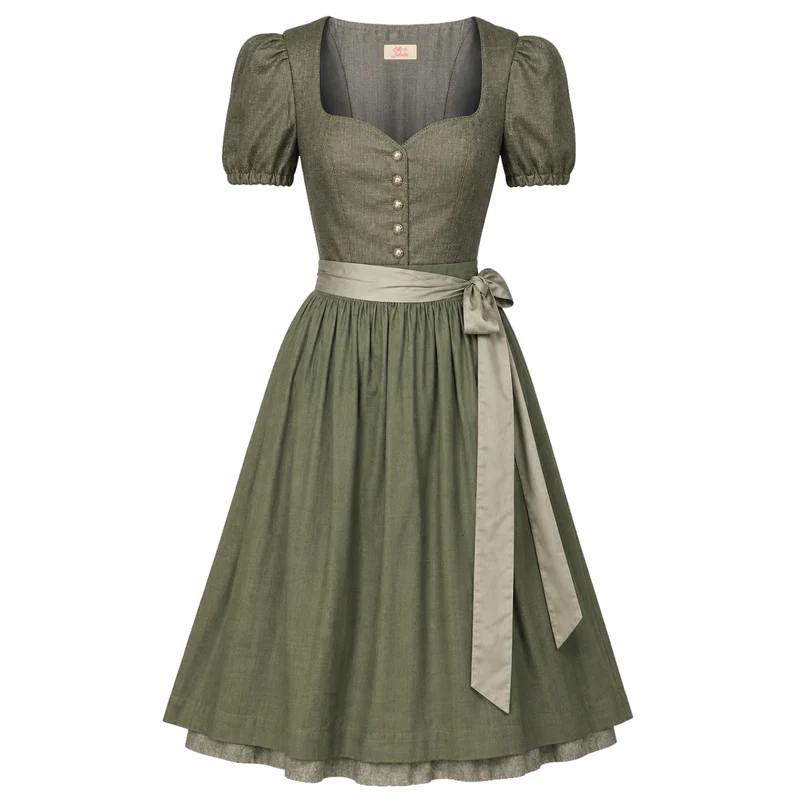 Elli & Juliette 2-in-1 Dirndl Lina Selene Oliv mit abnehmbaren Puffärmel 70 cm