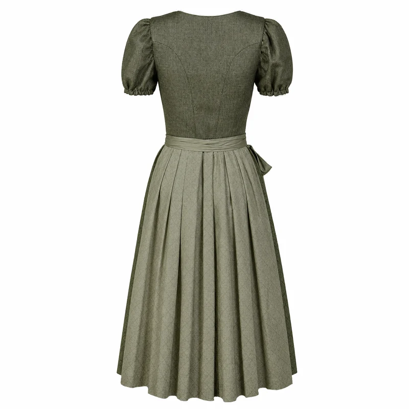 Elli & Juliette 2-in-1 Dirndl Lina Selene Oliv mit abnehmbaren Puffärmel 70 cm