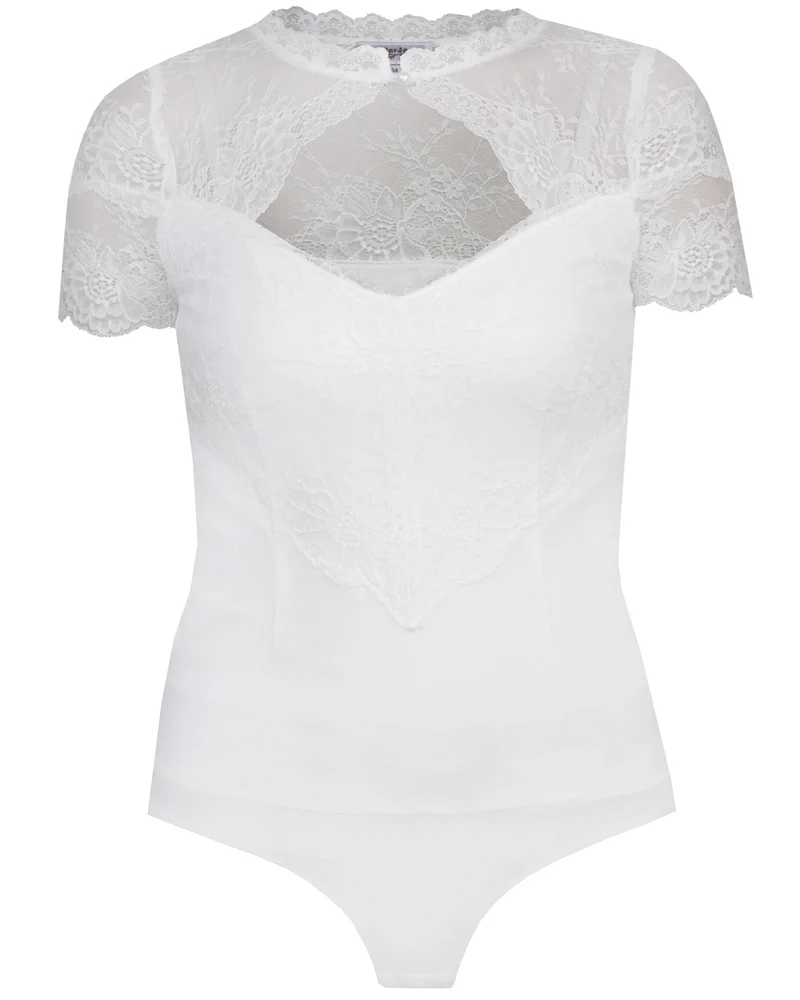 MarJo Damen Blusen Body "Henni-Ninette" Kurzarm 901700 | Offwhite