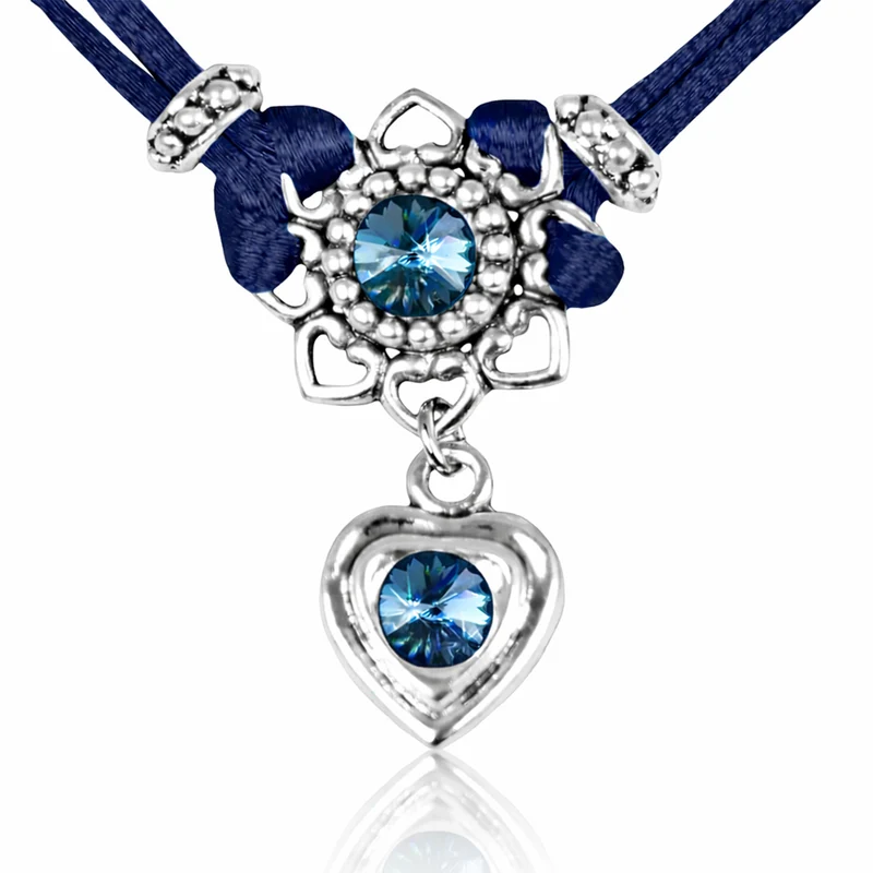 LUISIA® Halskette "Chiara" Herzblüte - Kristalle von Swarovski® | Marineblau