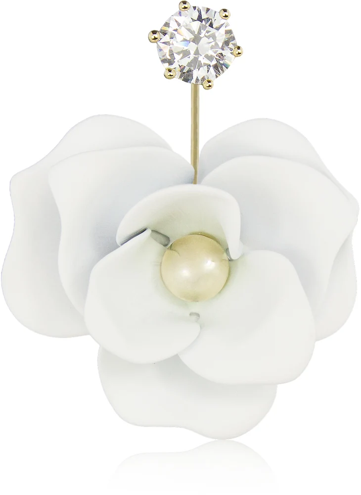 LUISIA Front Back Ohrringe Jarla mit Blumen - 16 Karat vergoldet Weiß