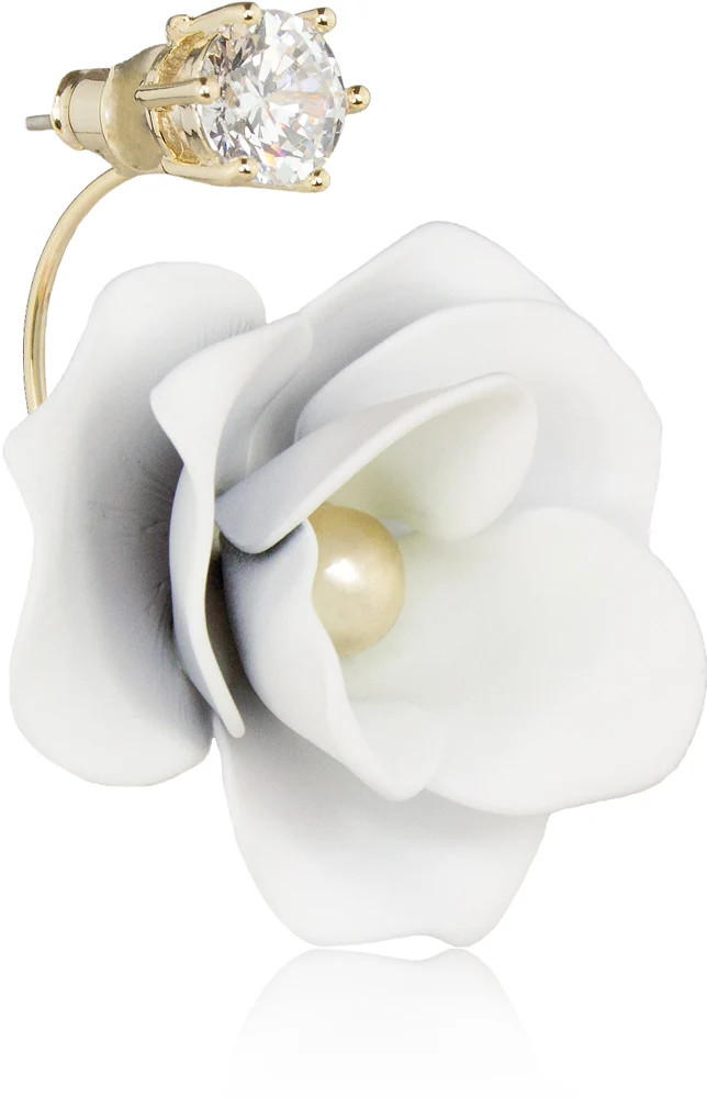 LUISIA Front Back Ohrringe Jarla mit Blumen - 16 Karat vergoldet Weiß