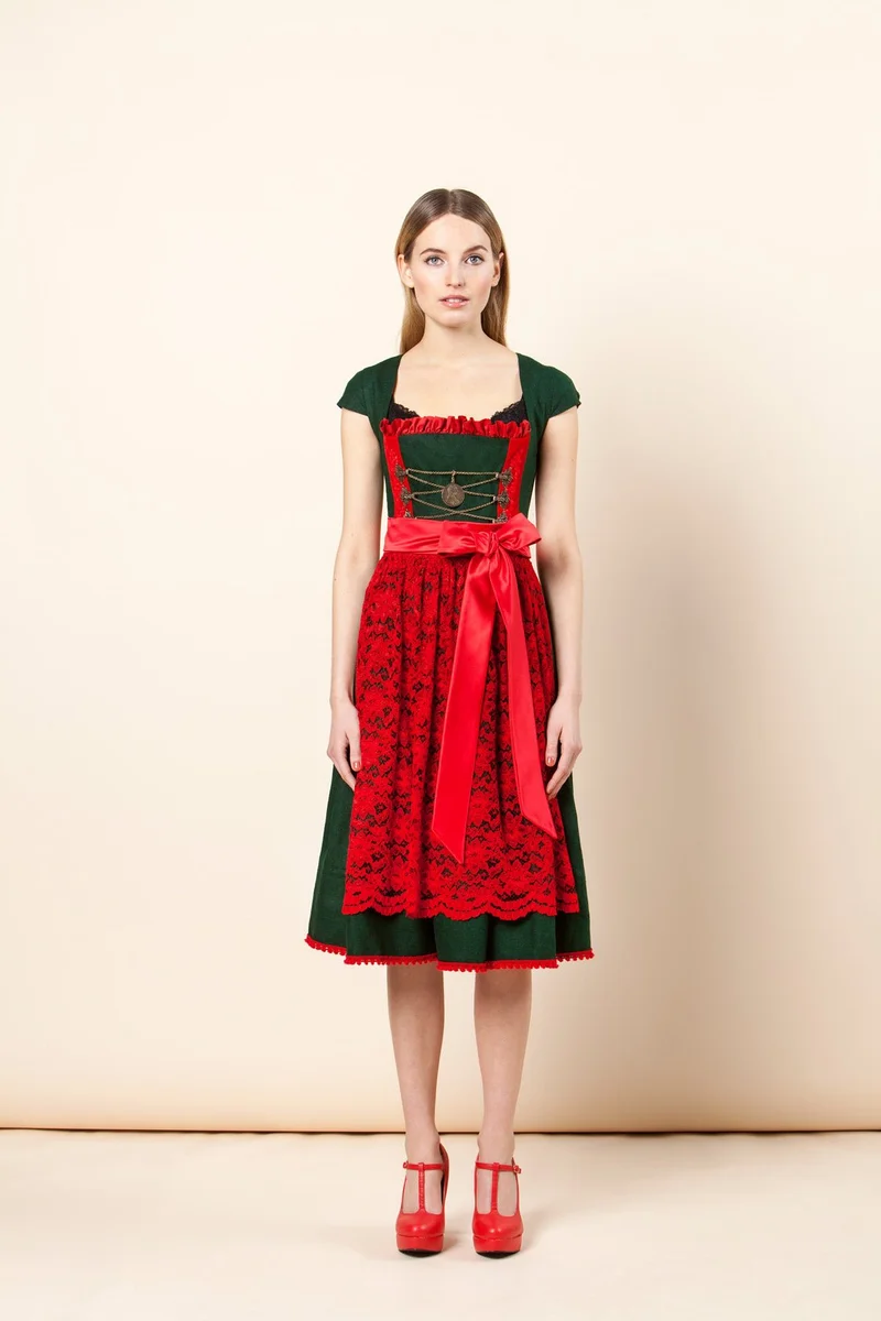 DIRNDL LODEN WALDGRÜN/ROT
