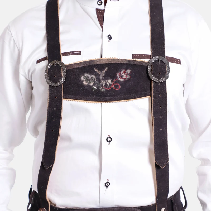 Faded Black Lederhosen Men Suspenders
