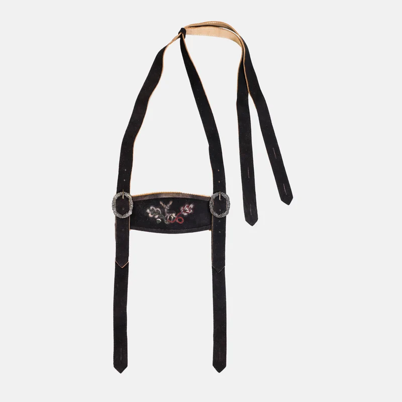 Faded Black Lederhosen Men Suspenders