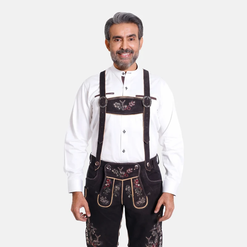 Faded Black Lederhosen Men Suspenders