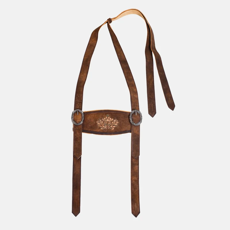 Fine Embroidery Rustic Brown Lederhosen Suspenders