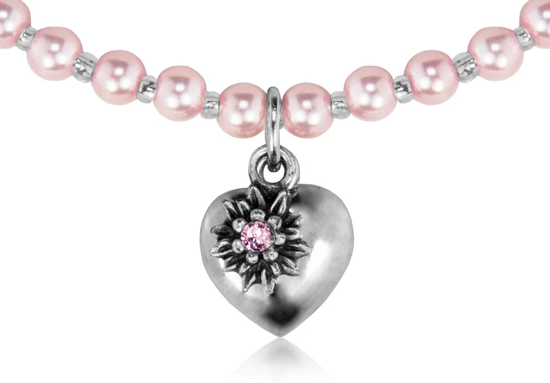 LUISIA Perlenkette Luna mit Herz und Edelweiß - Rosa