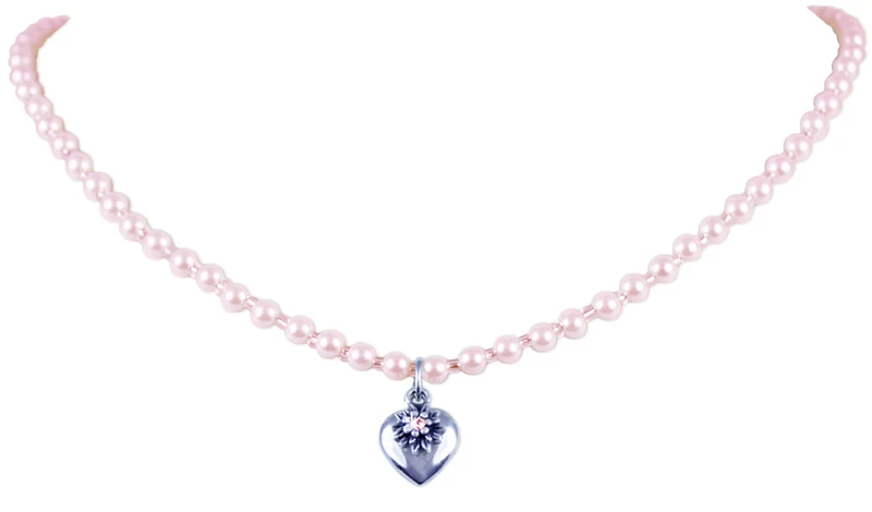 LUISIA Perlenkette Luna mit Herz und Edelweiß - Rosa