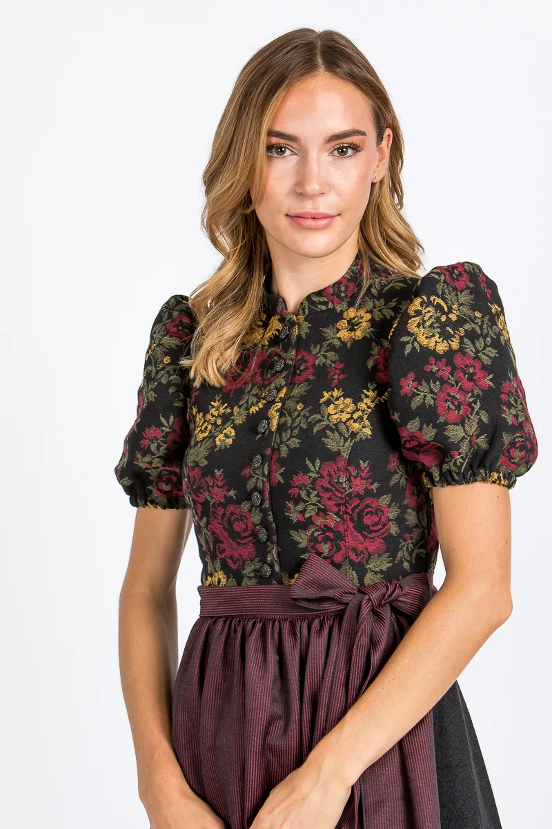Almliebe Ärmeldirndl Therese bordeaux geblümt