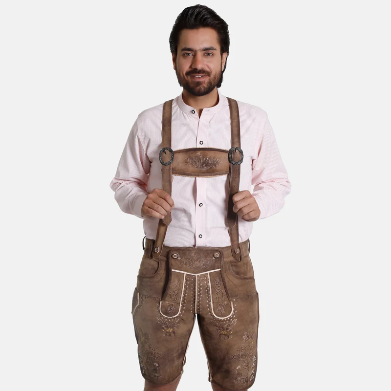 Embroidered Brown Bavarian Suspenders for Oktoberfest