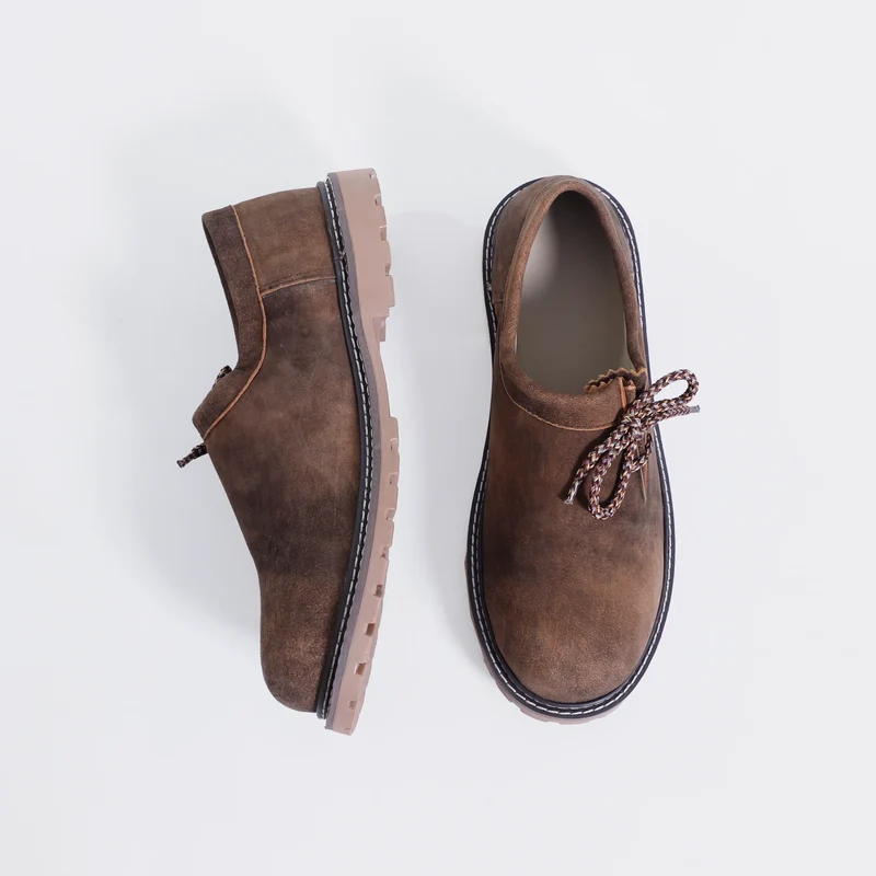 Solid Brown Side Lace Trachten Shoes
