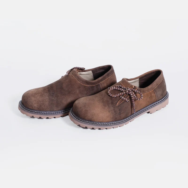 Solid Brown Side Lace Trachten Shoes