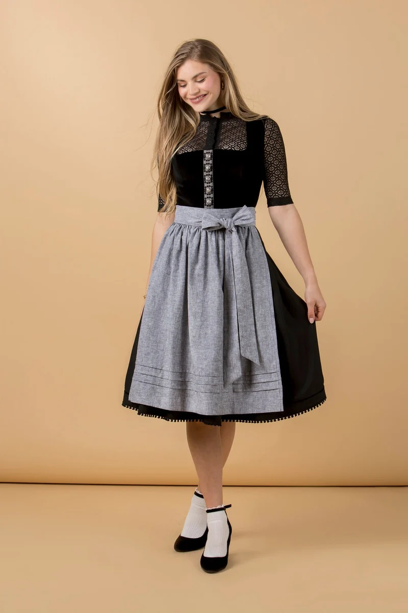 DIRNDLBLUSE FLOWER LACE 3/4 ARM SCHWARZ